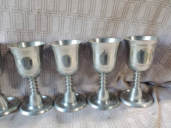 Set of 8 Pewter Wine Goblets