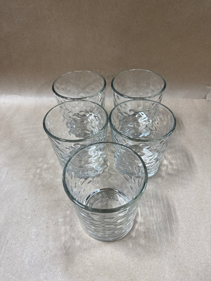 Short Clear Glass Dot Design Drinking Glasses - Set Of 5