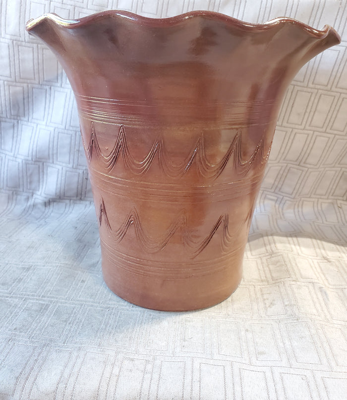 Signed Brown Glazed Pottery Planter