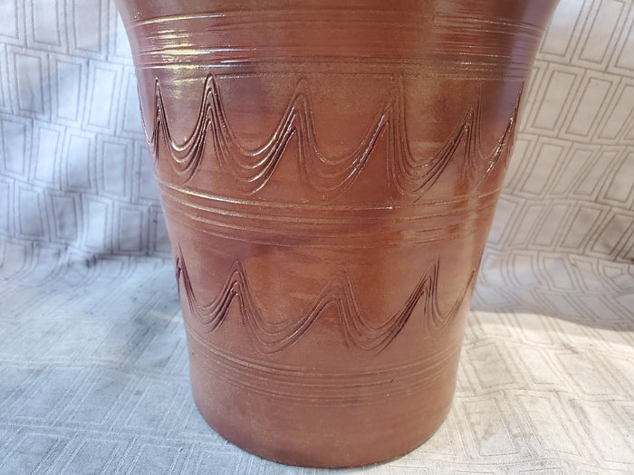 Signed Brown Glazed Pottery Planter