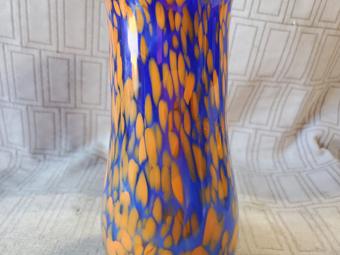 Signed Handblown Blue and Orange Glass Vase by Jeb