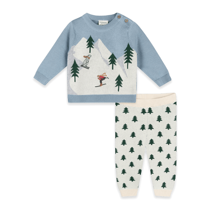 Ski Knit Baby Pullover Sweater and Pant Set, Organic Cotton