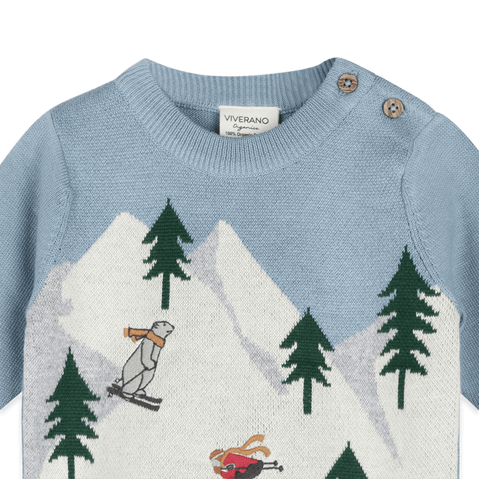 Organic Cotton Ski Knit Baby Pullover Sweater and Pant Set, Top Detail