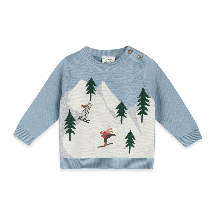 Organic Cotton Ski Knit Baby Pullover Sweater and Pant Set, Front