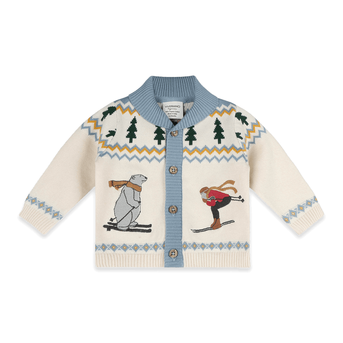 Ski Shawl Collar Baby Knit Cardigan, Organic Cotton
