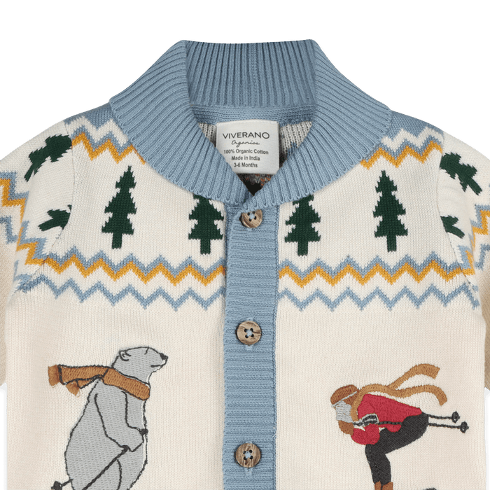 Organic Cotton Ski Shawl Collar Baby Knit Cardigan, Detail