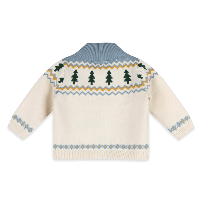 Organic Cotton Ski Shawl Collar Baby Knit Cardigan, Back
