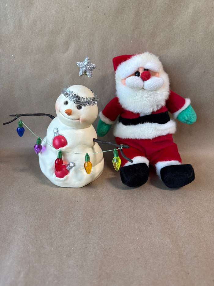 Snowman Holding Lights / Plush Santa