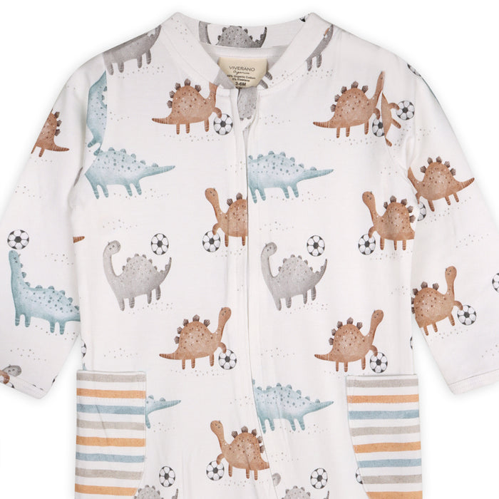 Soccer Dino Baby Zippered Coverall Jumpsuit (Organic Jersey)