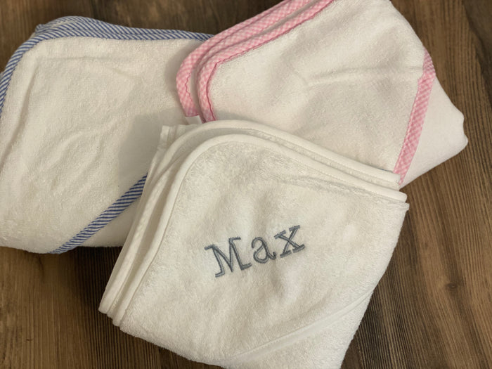 Soft Hooded Personalized Baby Towel (Pink, blue or white)