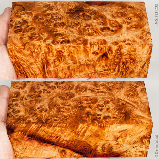 Stabilized wood golden amboyna burl block