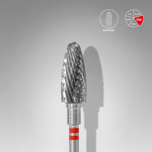 Staleks Carbide nail drill bit "corn" red, 6 mm for left-handed users Drill Bit Staleks
