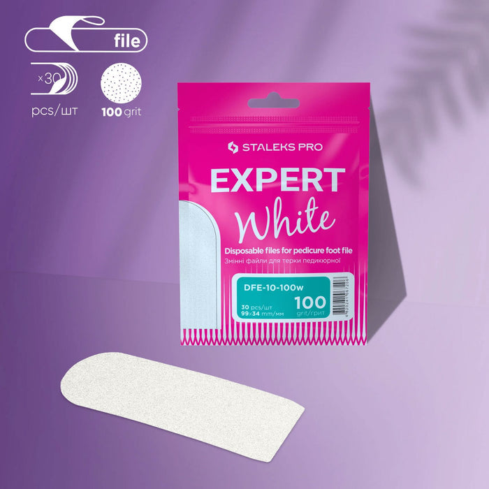 Staleks Disposable white refill pads for pedicure foot file EXPERT 10 100 grit (30 pcs) Nail file Staleks
