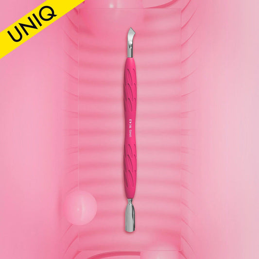 Staleks Manicure pusher with silicone handle “Gummy” UNIQ 10 TYPE 4.2 (narrow rounded pusher + bent blade) Cuticle Pusher Staleks