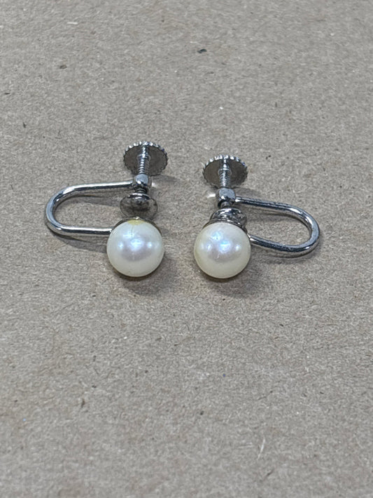 Sterling Pearl Screw On Earrings