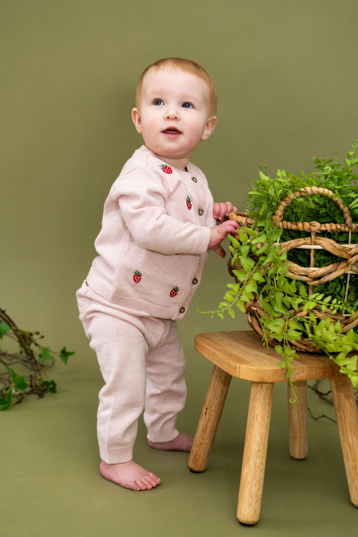 Strawberry Embroidered Knit Baby Cardigan (Organic Cotton)