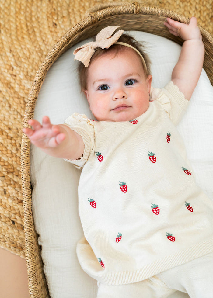 Strawberry Embroidered Sweater Knit Baby Dress (Organic Cotton)