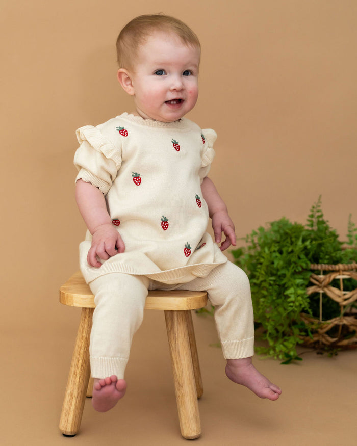 Strawberry Embroidered Sweater Knit Baby Dress (Organic Cotton)