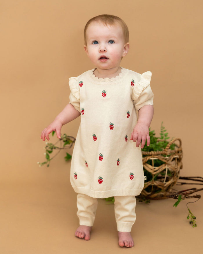 Strawberry Embroidered Sweater Knit Baby Dress (Organic Cotton)