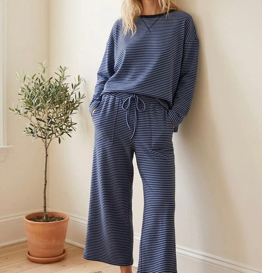 Striped Wide Leg Knit Pants - Blue & Navy