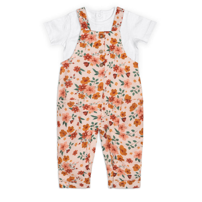 Summer Floral Baby Dungaree + Bodysuit Set (Organic Muslin)