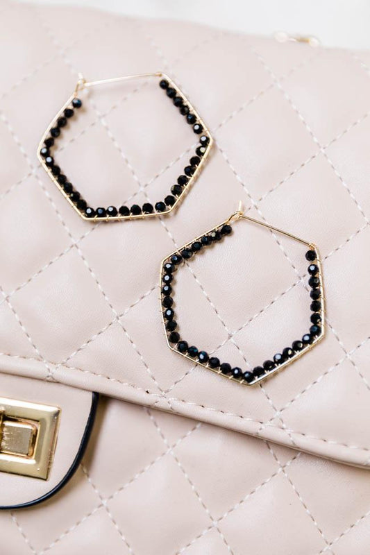 Sundown Romance Black Beaded Hexagon Earrings