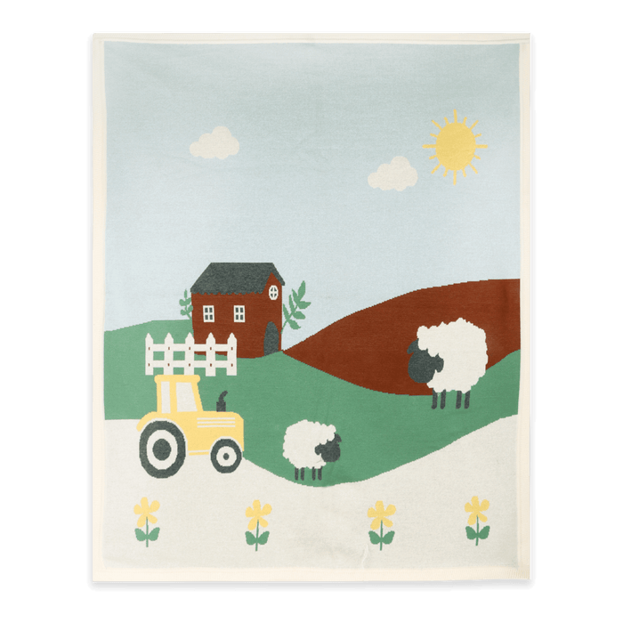 Sunny Farm - Organic Cotton Jacquard Knit Baby Blanket (Flat)