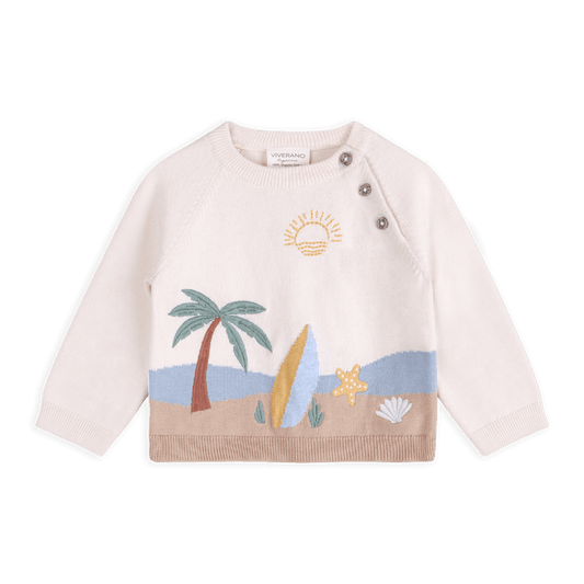 Surf Embroidered Baby Knit Pullover, Organic Cotton