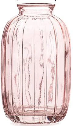 Sweet Home Deco - Pleated Glass Bud Vase, Small Glass Vases, Pink