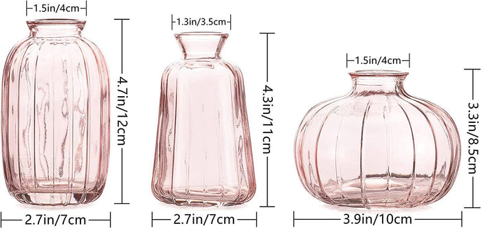 Sweet Home Deco - Pleated Glass Bud Vase, Small Glass Vases, Pink