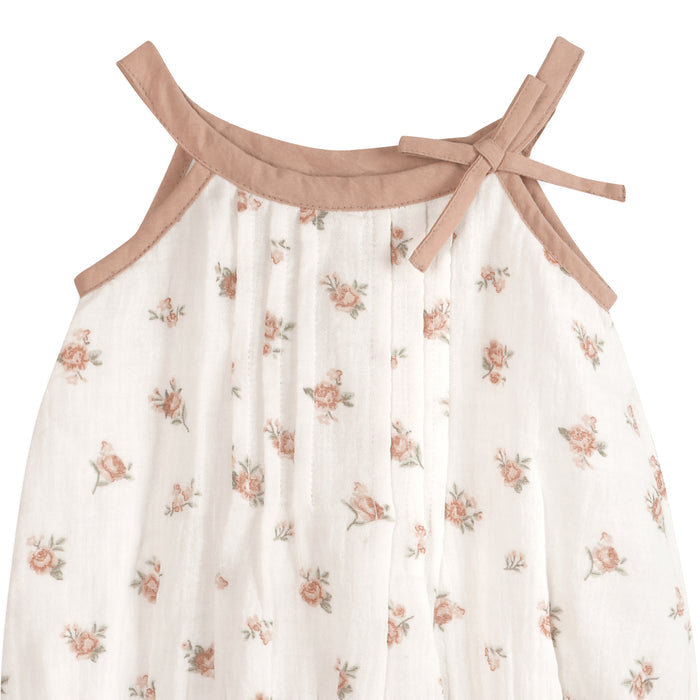 Tea Rose Floral Baby Romper Detail (Organic)