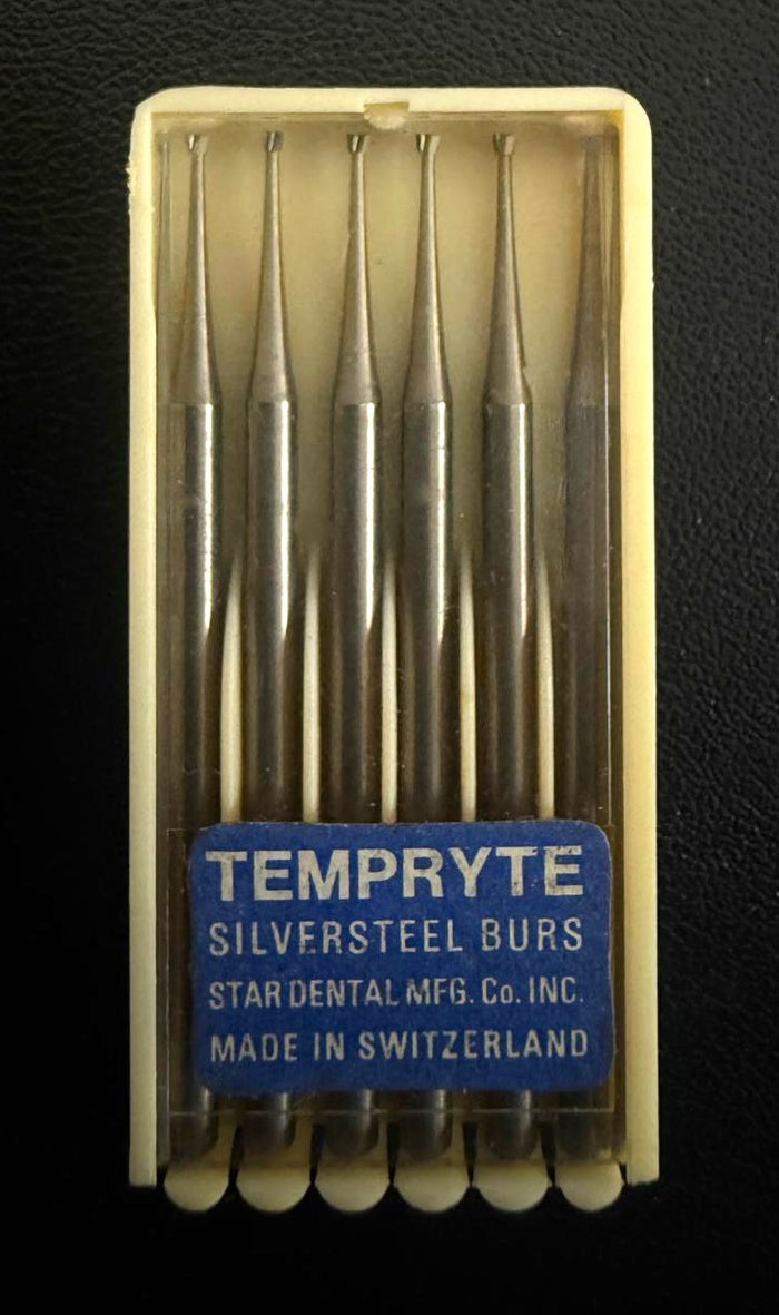 Tempryte 35 Silver Steel Inverted Cone Burs – 1.0mm Precision Flat-Floor Tips-12 pk(2 pks of 6)