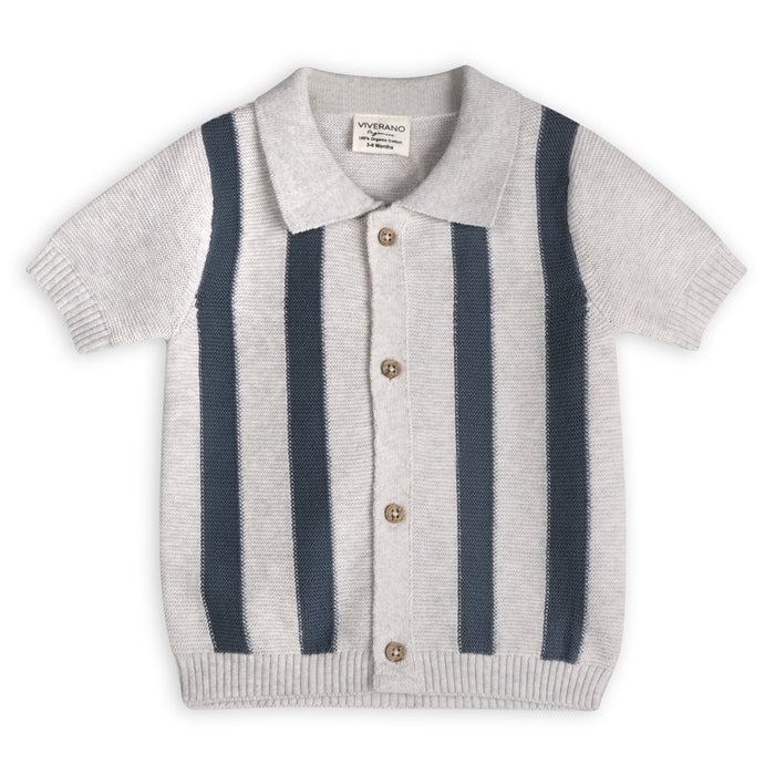 Tennis Collar & Stripe Knit Top & Shorts Set (Organic Cotton)