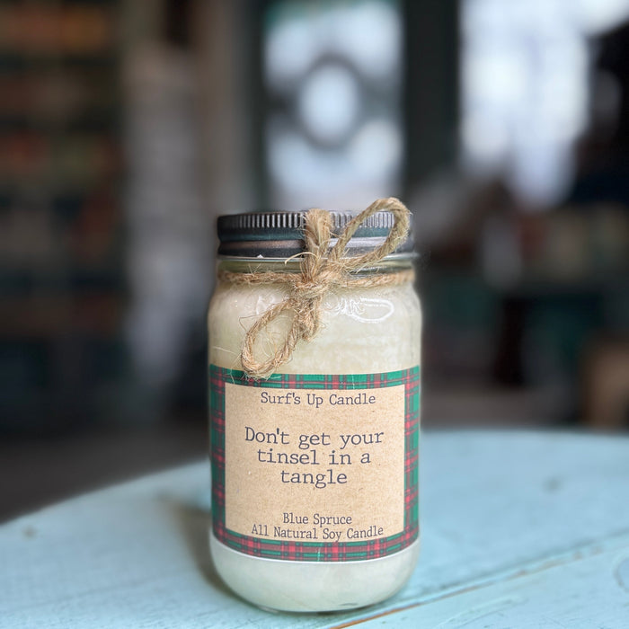 Tinsel in a Tangle Blue Spruce Mason Jar Candle - Christmas Collection