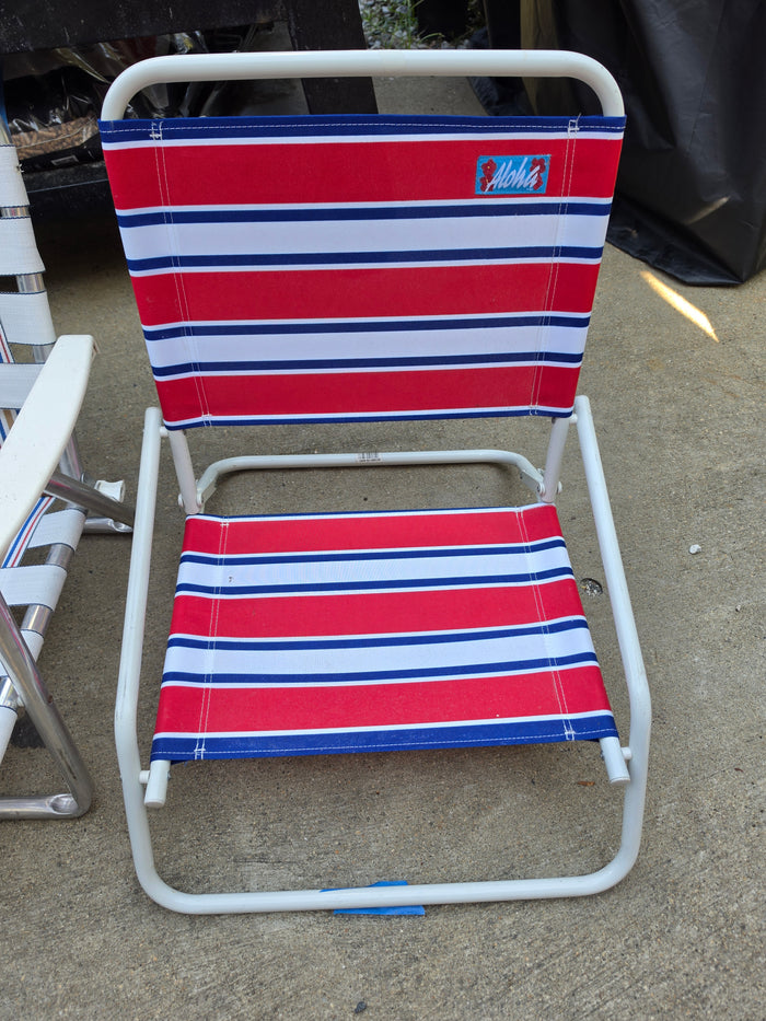 Two Low Folding Beach Chairs