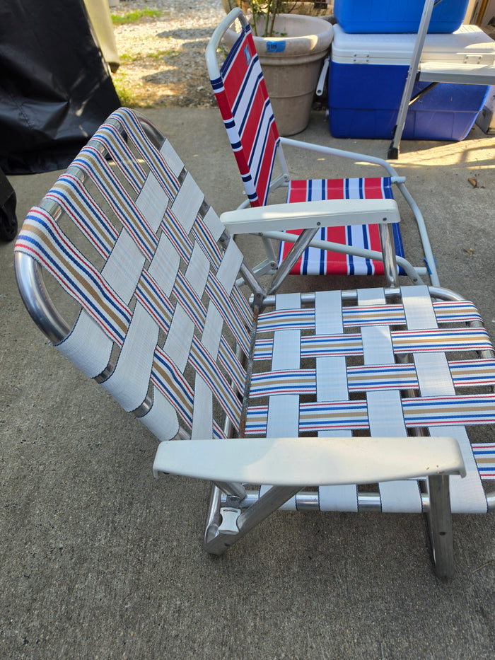 Two Low Folding Beach Chairs