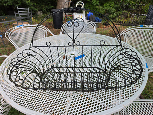 Vintage Black Wrought Iron Scroll Work Basket
