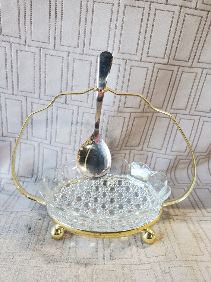 Vintage Clear Glass and Metal Holder Jam Set