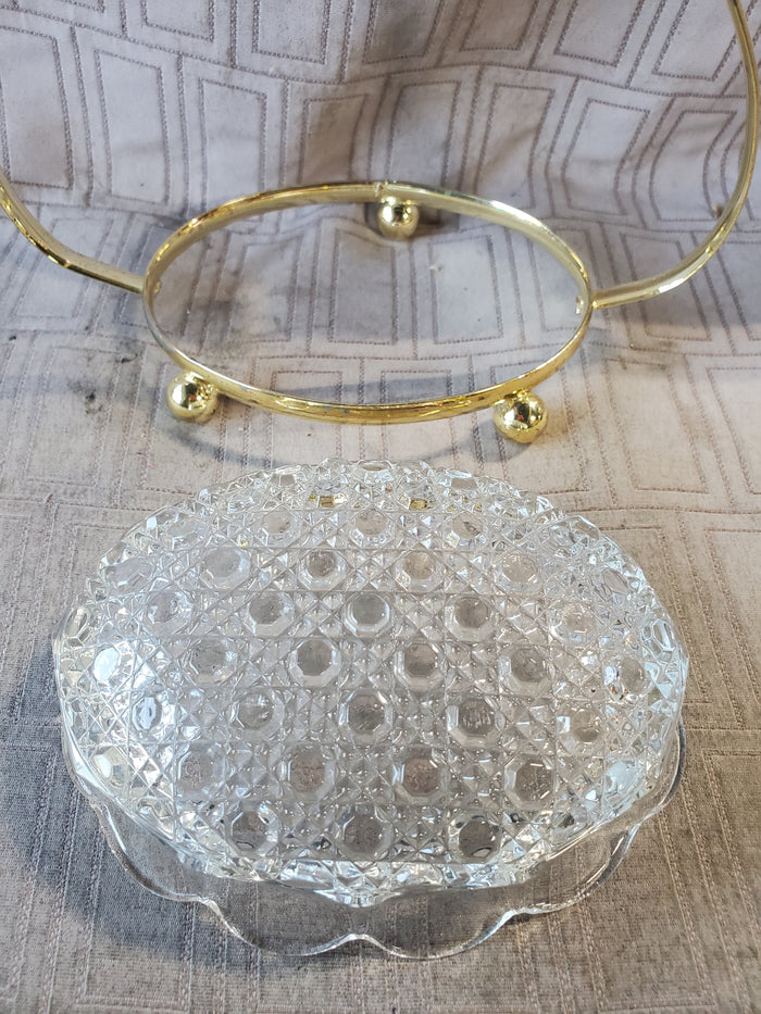 Vintage Clear Glass and Metal Holder Jam Set
