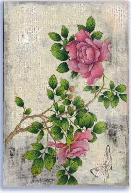 Vintage Deep Pink Roses, rice paper design by Paper Designs Italy, arts & entertainment > hobbies & creative arts > arts & crafts, for decoupage and crafting