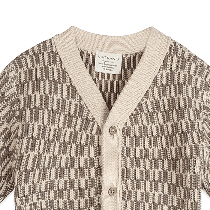 Organic Cotton Walter V-Neck Chunky Knit Baby Cardigan, Detail