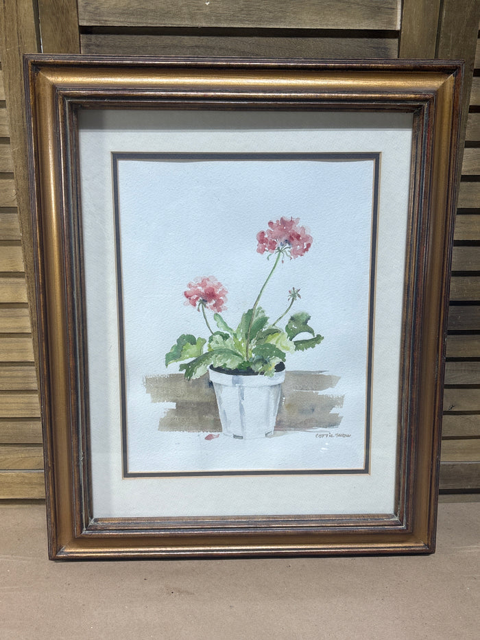 Watercolor of Geranium by Lottie Snow; Signed