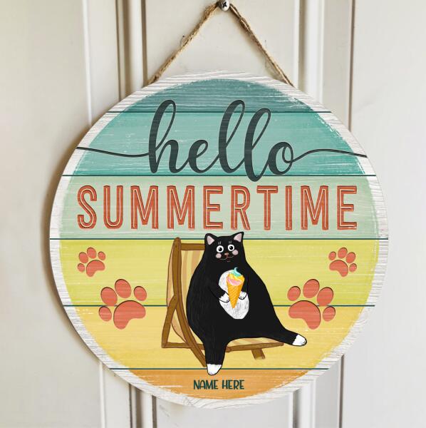 Welcome Summer Sign, Gifts For Cat Lovers, Hello Summer Time Personalized Wood Sign , Cat Mom Gifts