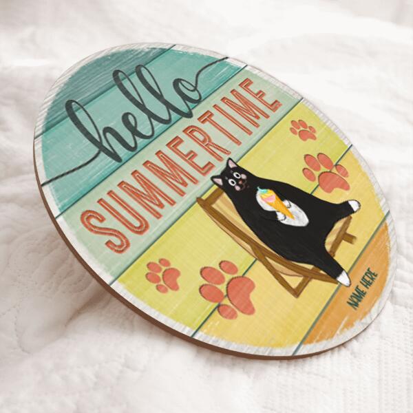 Welcome Summer Sign, Gifts For Cat Lovers, Hello Summer Time Personalized Wood Sign , Cat Mom Gifts