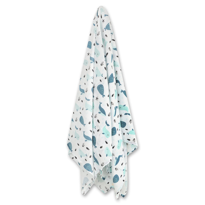 Whales Floral Baby Swaddle Blanket (Organic Muslin)