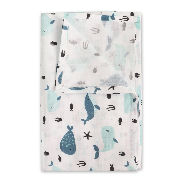 Whales Floral Baby Swaddle Blanket (Organic Muslin)