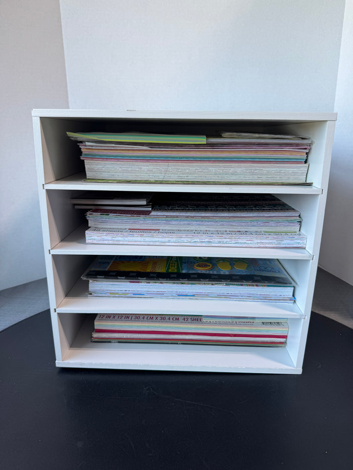 White 4-Tier Wooden Desktop Organizer Packed with Scrapbook Paper & Accessories