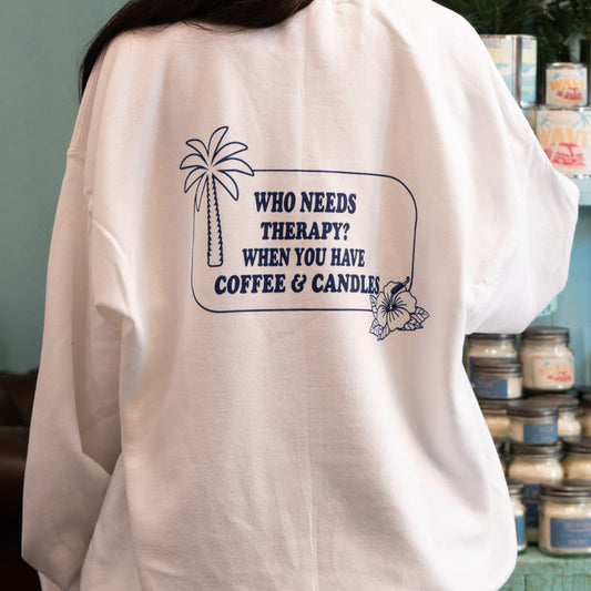 White and Blue Crew Neck & Candle - Therapy