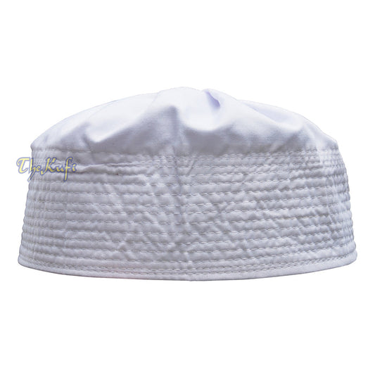 White Fabric Ijazi Pleated-Top Cotton Mix Kufi Prayer Cap