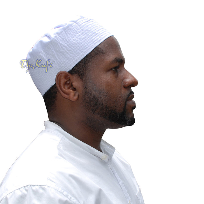 White Fabric Ijazi Pleated-Top Cotton Mix Kufi Prayer Cap